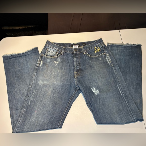 Y2K Super Rare Ed Hardy Army Skull Denim Jeans Christian Audigier Men Size 33 - Picture 5 of 16